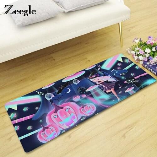 Zeegle Kitchen Carpet Halloween Decor Doormat Pumpkin Pattern Carpet Bathroom Water Absorption Non-slip Rug Foot Pad Carpet