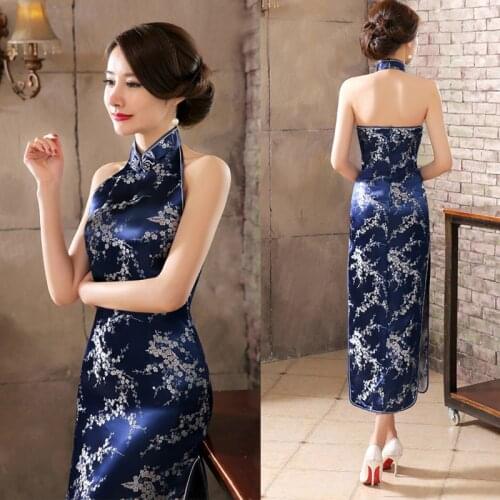 Sexy New Navyblue Womens Evening Party Dress Brand Chinese Backless Cheong-sam Long Cheongsam Qipao S M L XL XXL XXXL 0115051