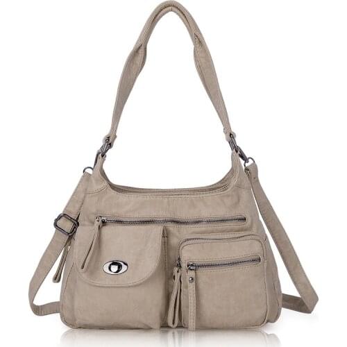 Zocai Women Elegant Shoulder Bag Double Compartments and Multi Pockets Lady Purse with Adjustable Long Strap in Waterproof PU