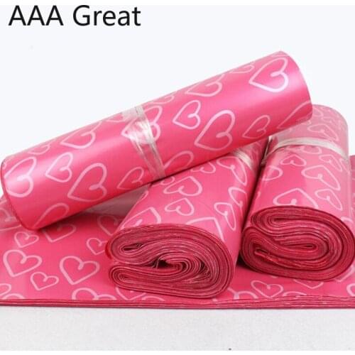 100Pcs/Lot Courier Postage Poly Pink Love Packaging Bags Self Adhesive Mail Express Mail Pouches Goods Packaging Bags