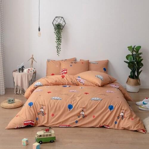 2/3 Pcs Cartoon Orange Double Sided Bed Linings Home Of Dream 3D Quilt Cover Pillowcase Kids Car Bus Tree Bed Quilt Cover