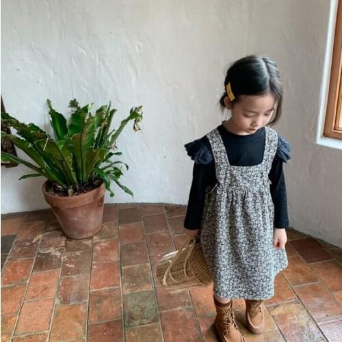 2021 Korea style girls printed corduroy dress fashion cotton autumn girls dresses 2-8 years WU654