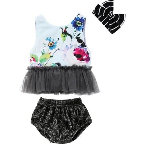 3Pcs Newborn Infant Baby Girls Summer Clothes Tops+Pants+Headband Outfits Sets Bodysuits Short Sleeve Cotton Cute Lace Shorts