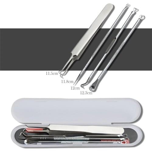 4 Pcs/Kits Blackhead Remover Tool Skin Care Tools Stainless Double-Ended Face Skin Care Acne Pimple Extractor Remover Beauty Kit