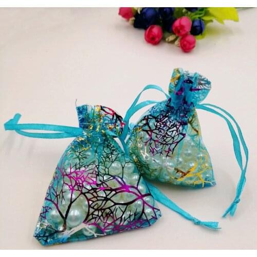 500pcs Blue Coral Organza Bag Drawstring Pouch Bag Organizer Jewelry Box Gift For Wed Christmas Jewelry Display Packaging Bags