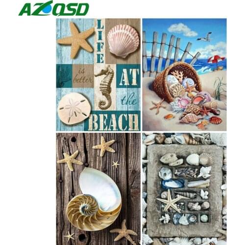 AZQSD 5D Diamond Embroidery Starfish Shell Seaside Mosaic Rhinestone Handmade Diamond Painting Landscape Cross Stitch Home Decor