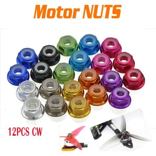 12Pcs M5 Aluminum Motor Screw Nuts Flange Nut CW Nylon Insert Self Lock for RC FPV Racing Drone 2204 2205 2306 Motor