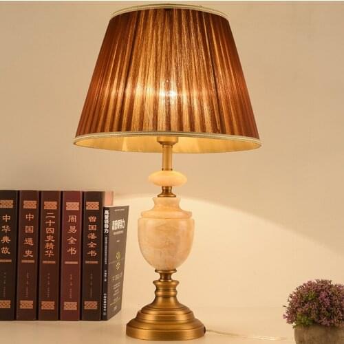 American Jade Table Lamp Living Room Study Bedroom Bedside Hotel Villa Decoration Copper Table Cottagecore