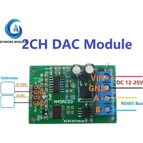DC 12V 2CH DAC Module 0-5V 0-10V PWM to Voltage Analog Converter RS485 Modbus RTU Board