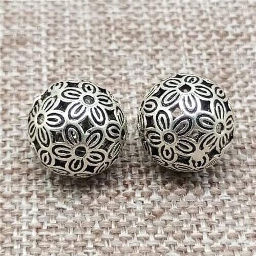 925 Sterling Silver Daisy Flower Round Beads 12mm for Bracelet Necklace