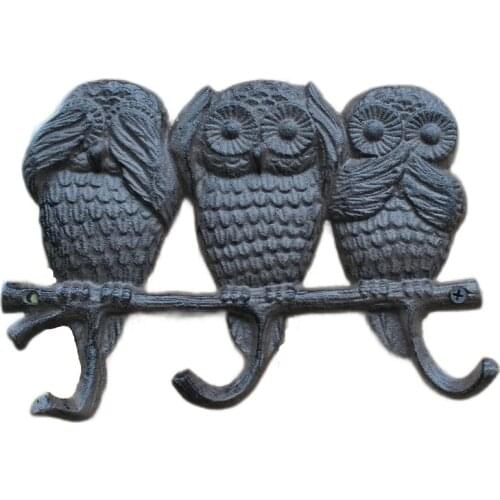 Rural retro Creative cast Iron art hook Wall Decorated owl coat hook Wall decor wall hooks Housekeeper on wall Wall coat rack
