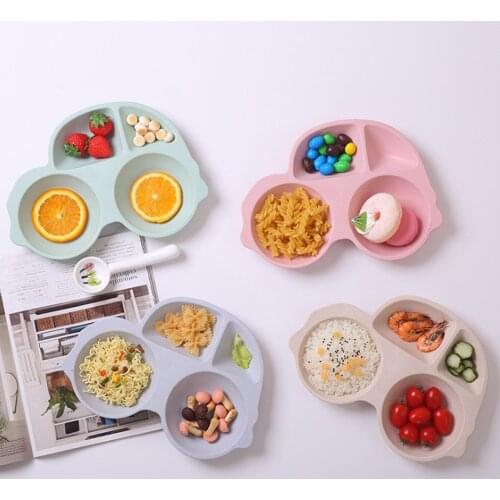 Baby Kids Dishes Tray Feeding Food Tableware Cute Cartoon Car Food Plates Children Bamboo Fiber Dinnerware Training Tableware