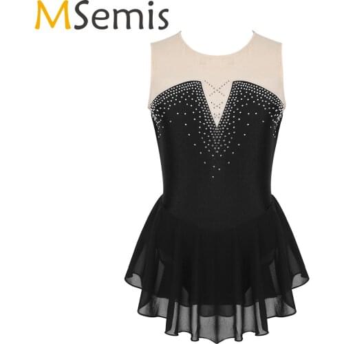 MSemis Kids Girls Sparkly Ice Figure Skating Dress Fantasia Ballroom Dance Competition Dresses Gymnas Ballerina Leotard Costumes