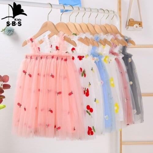 INS Hot Stayle Childrens Dress Summer New Arrival Sling Girls Fashion Dress Embroidered Sweet Gauze Dress Kids Princess Dress