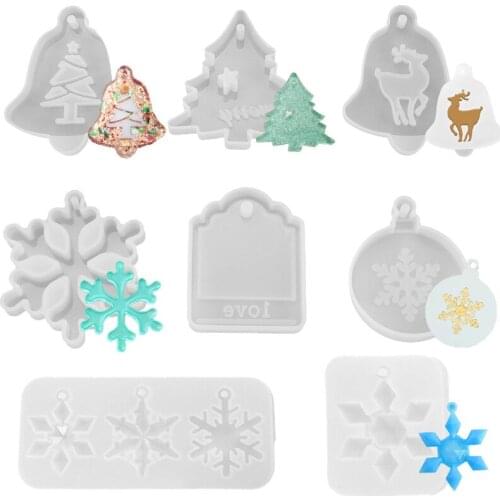 Christmas Resin Mold DIY Crystal Epoxy Silicone Mold for XMAS Tree Snowflake Elk Pendant Keychains Casting Jewelry Making Tools