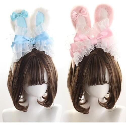 Kawaii Plush Rabbit Ears KC Headwear Bow Hair Clasp Cosplay Lolita hairpin Hair Accessories B1788