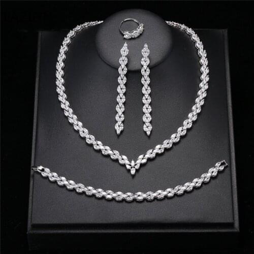 Classic Cubic Zirconia Dubai Wedding Bridal Jewelry Sets CZ Cryatal Necklace Bracelet Ring Earring Full Jewelry Sets