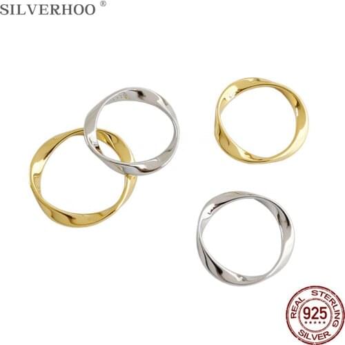 SILVERHOO Korean Style Rings For Women S925 Sterling Silver Mobius Twist Adjustable Ring Minimalism Personality Gifts Jewelry