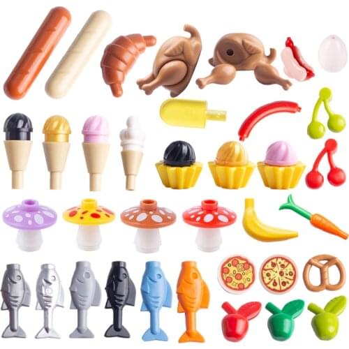 MOC City Food Building Blocks Fruit Apple Banana Bread Drumstick DIY Brick Accessories Compatible with Kids Educational Kits Toy