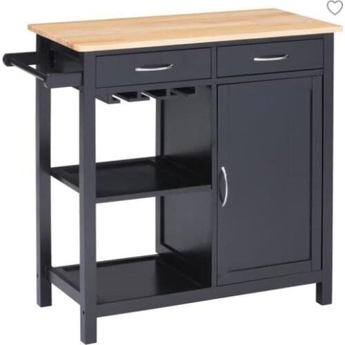 Black Solid Wood Kitchen Trolley Moveable Dining Shelf Storage Rack With 2 Drawers 2 Shelves Rack Storage Cabinet Holders HWC