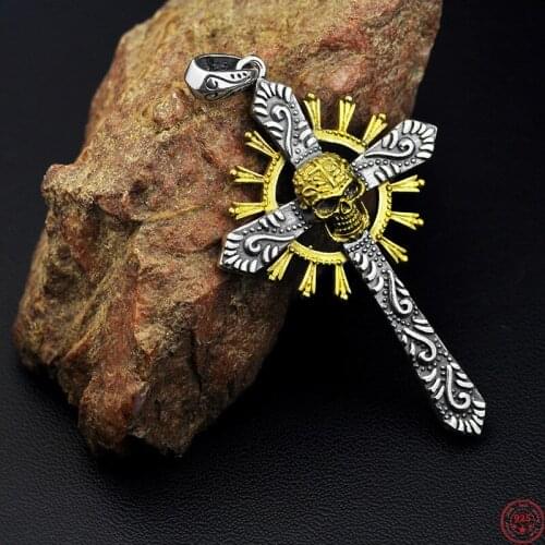 Black silver jewelry wholesale 925 Sterling Silver man pendant Thailand import Cross Skull Pendant for men personality