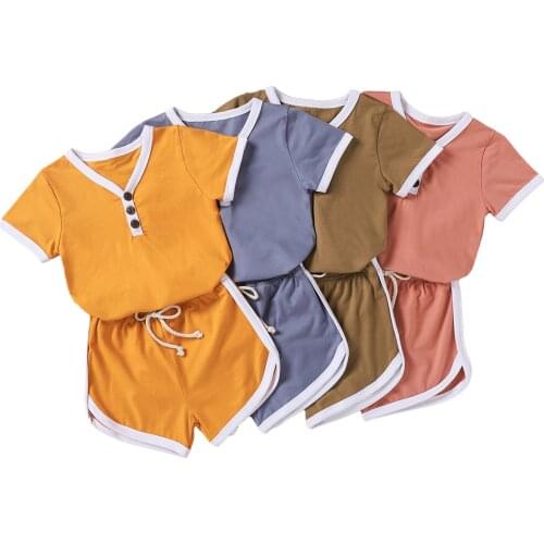 Summer Kids Tracksuits Newborn Baby Boy Girl Outfits Active 2Piece Short Sleeve T-shirt+Lace-up Shorts Casual Children Sets 0-4Y