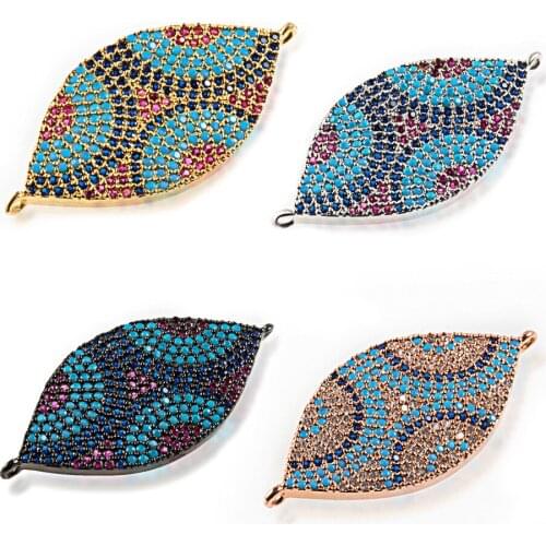 Punk Style Leaf Shape Color Zircon Metal Connector For Jewelry Making DIY Handmade Necklace Bracelet Jewelry Accessories