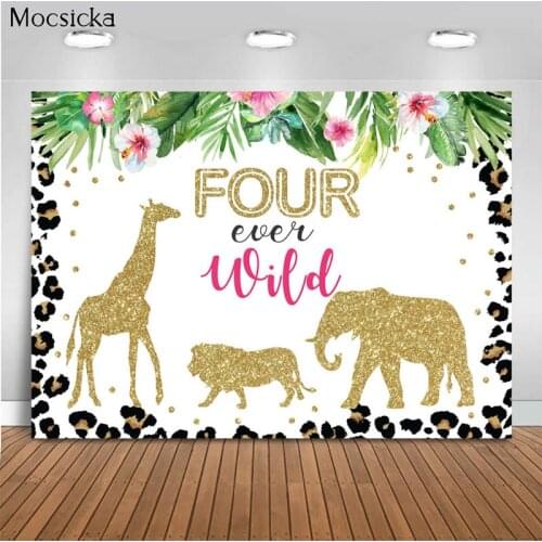 Mocsicka Birthday Party Background Jungle Wild Animals Decoration Style Baby Shower Photo Background Photography Banner