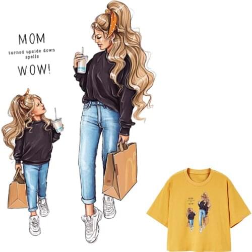 Fashion Girl Iron-On Transfers Family Garment Parches Heat Print On T-Shirt Dresses Sweater Washable Diy Thermal Patch