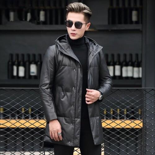 Genuine Leather Men Clothes Winter Hooded Donw Jacket Mens Sheepskin Coat Chaqueta Cuero Hombre P-56 ZL915