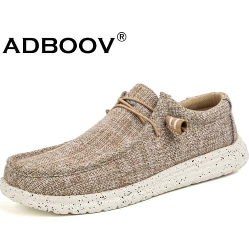ADBOOV Mens Canvas Shoes Plus Large Size Man Canvas Loafers Hot Sale Fashion Canvas Flats Khaki Blue Brown Black Gray Color