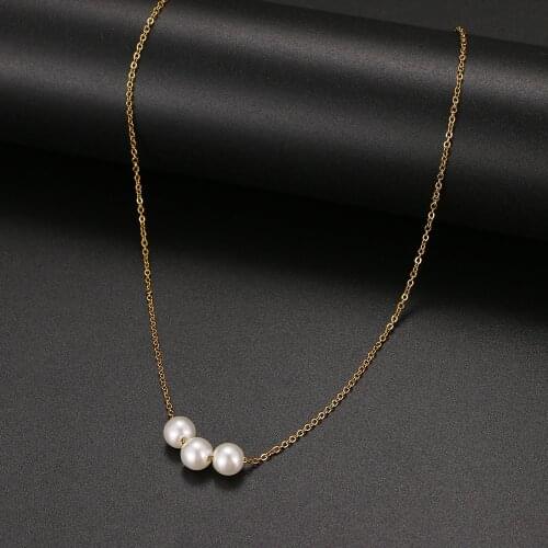 2021 New Fashion Kpop Cute Three Pearl Choker Necklaces Stainless Steel Chain Necklace Pendant Party For Women Jewelry Girl Gift