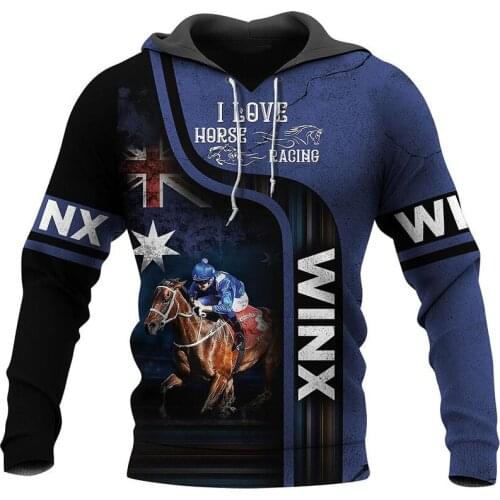 New horse racing 3D overall printed hoodie autumn and winter fashion casual sports shirt mens and womens zipper jacket
