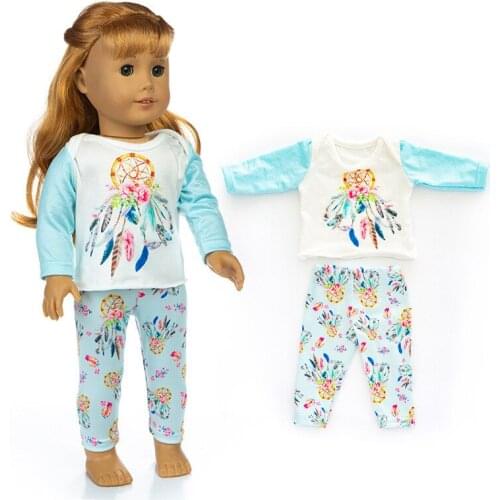 2021 New Pattern Light Blue Pajamas Long Sleeve Suit Fit 18Inch American 43cm Baby Doll Clothes Accessories,Girls Toys,Generatio