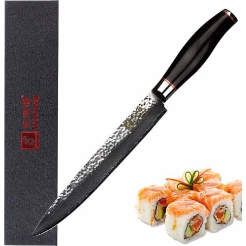 Sunlong Slicing Knives 8 inch VG10 Damascus Steel Fillet Knife kitchen knife Sushi knife Natural Ebony Wood Handle