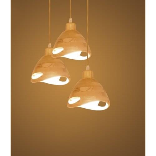 Solid Wood Kitchen Hanging Lamps Japanese Creative Wood Bar Loft Dinning Room Pendant Lights Home Deco Restaurant Light Fixtures