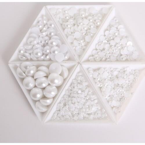 Free Shipping 200-500pcs ABS Imitation Pearl Beads White Ivory Mix Color Flatback Half Round Plastic for DIY Garment Beads