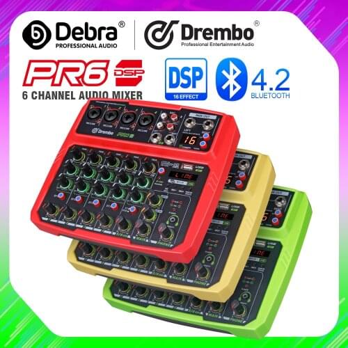 PRO PR6 6channel Protable digital audio mixer console with 16 DSP effect Sound Card,bluetooth, USB, for Karaoke DJ PC Recording