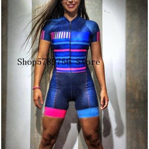 Pro Team Triathlon Set Womens Cycling Jersey One Piece Jumpsuit Short Sleeve Macaquinho Ciclismo Feminino Set Gel Pad