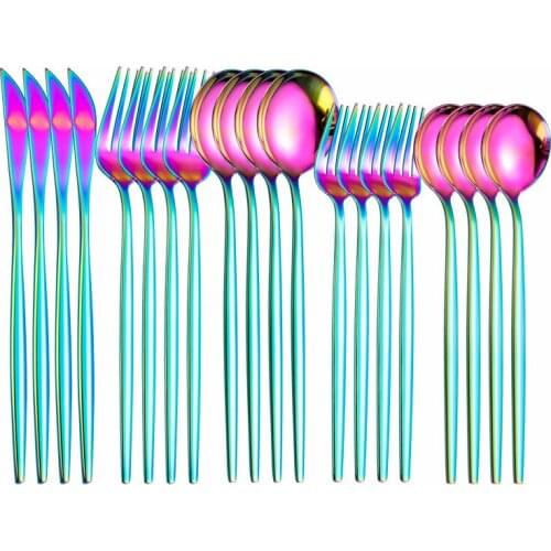 Rainbow Dinnerware Set Stainless Steel Knife Fork Spoon Cutlery Set Flatware Kitchen Tableware Dinner Set Eco Friendly 20Pcs/lot