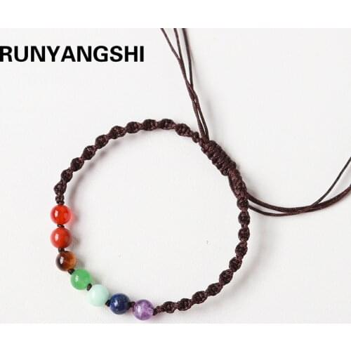 Seven chakras crystal ball Reiky quartz beads Hand woven DIY Bracelet Natural 7 color crystal gem bracelet