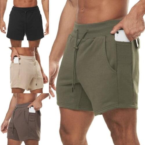 Summer Men Jogging Training Shorts Fitness Shorts Solid Color Multi Pockets Men Mid Rise Drawstring Zipper Shorts for Training