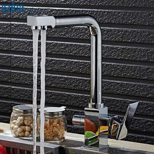 Luxury Chrome Brass Single Handle Kitchen Faucet Deck Mounted 360 Rotation with Water Purification Kitchen Mixer Taps AT8814