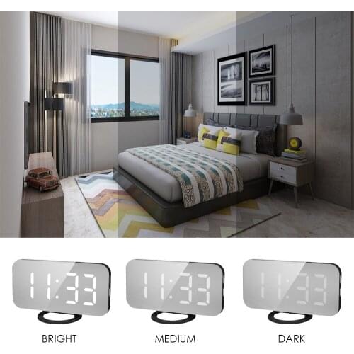 LED Digital Alarm Clock with Font Display Mirror Surface Snooze Function Dual USB Charging Ports Alarm Clock for Bedroom Office