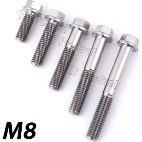 1Pcs M8 Grade 5 Titanium Screws M8X15 20 25 30 35 40 45 50 55 60mm Flange Head Outer Hexagon Bolt For Motorcycle Bicycle