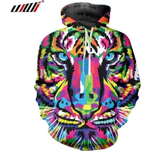 UJWI 3D Hoodies Men Sweatshirt Hooded Brand Clothing Cap Hoody Print Colorful mosaic tiger Jacket Long Sleeve Sweats 6XL