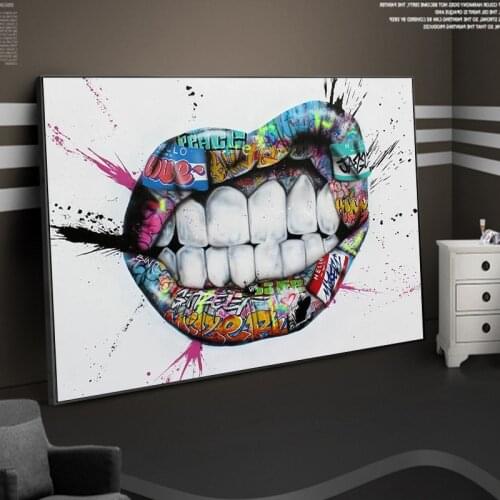 Inspiration Lips Graffitti Art Canvas Posters and Prints Street Kiss Art Canvas Paintings Wall Art Picture for Living Room Decor