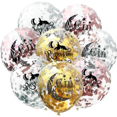 12 inch Eid Mubarak Clear Latex Balloons Ramadan Kareem Foil Confetti Transparent Balloons Party Eid Mubarak Decorations 6pieces