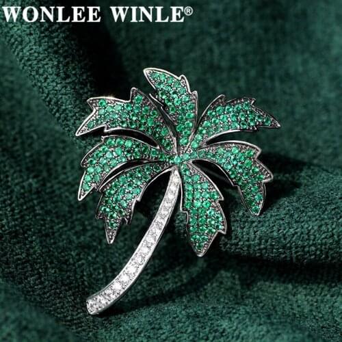 Wonlee Winle TOP Quality Copper with Rhinestone Austria Crystal Green Coconut Tree Brooches for Women Fashion Jewelry