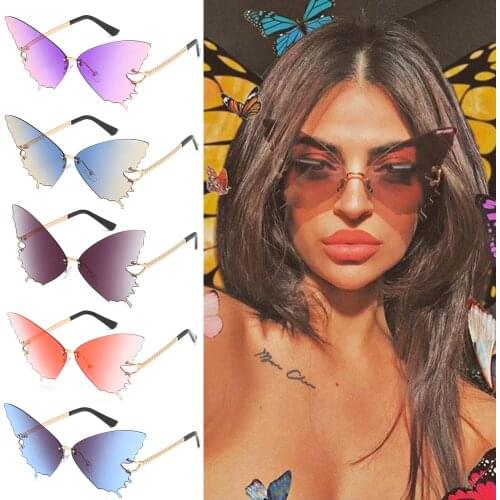 Women Fashion Butterfly Shape Gradient Sunglasses UV Protection Vintage Rimless Sunglasses Outdoor Personality Glasses